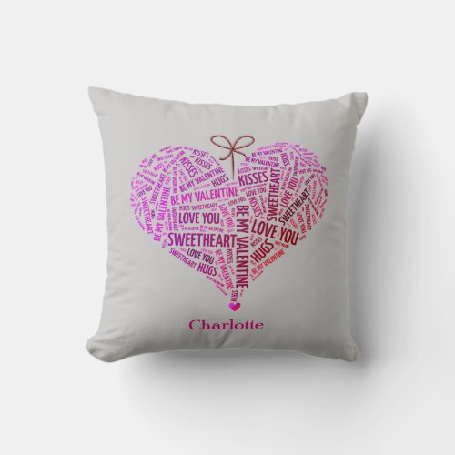 Be My Valentine Love Heart Word Cloud Personalized Throw Pillow