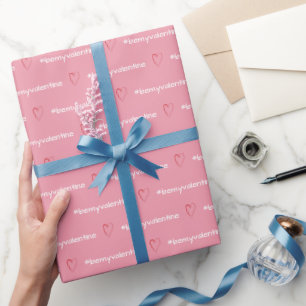 Be My Valentine Minimal Pink Hearts Monogrammed Wrapping Paper
