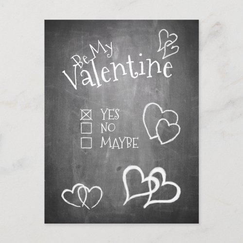 Be my Valentine on a chalk board Holiday Postcard