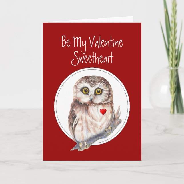 Be My Valentine Owl always Love You Sweetheart Holiday Card (Front)