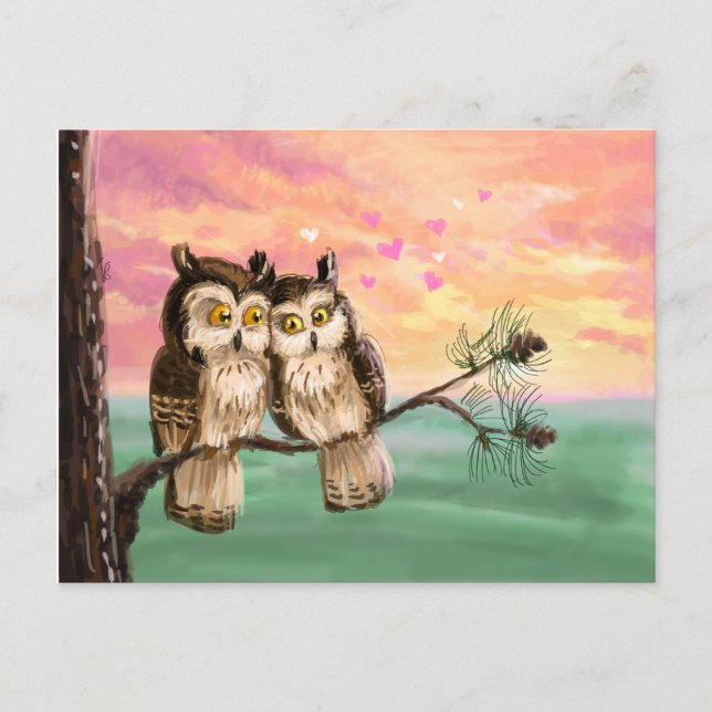Be my valentine owls holiday postcard (Front)