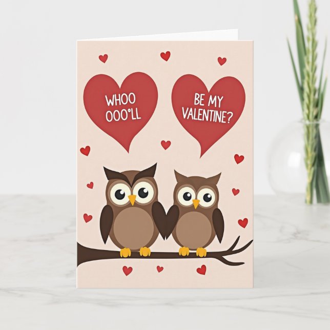 Be My Valentine Owls Love Card (Front)