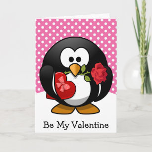 Be My Valentine Penguin with Gifts Holiday Card