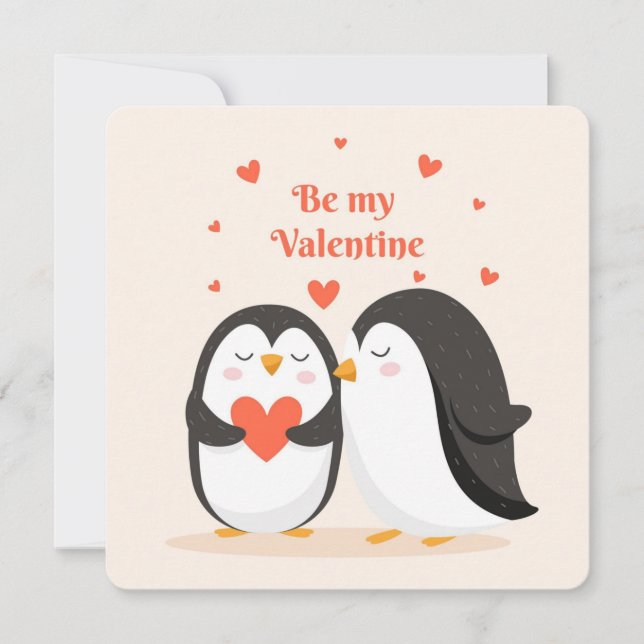 Be My Valentine Penguins Holiday Card (Front)