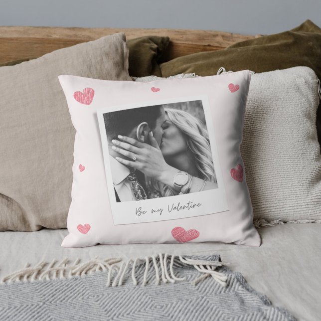 Be My Valentine | personalized Photo | Red heart  Throw Pillow (Creator Uploaded)