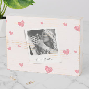 Be My Valentine   personalized Photo   Red heart  Wooden Box Sign