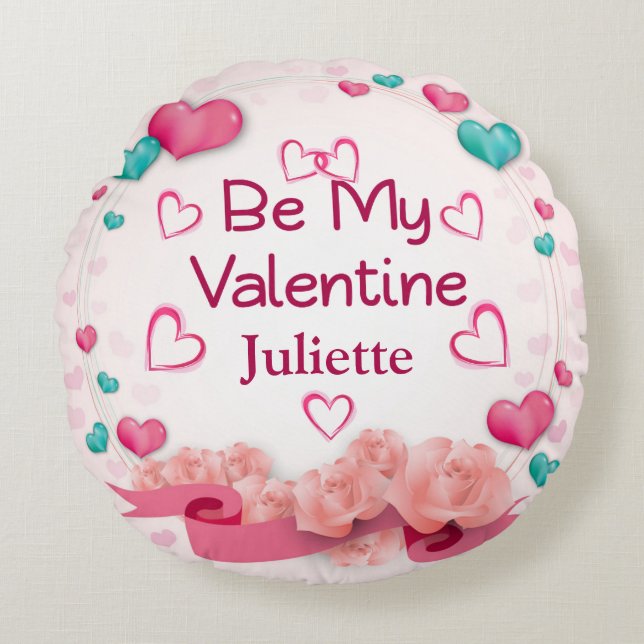 Be My Valentine Personalized Round Pillow (Front)