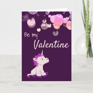 Be my Valentine Pink Cute Unicorn Valentine`s Day Holiday Card