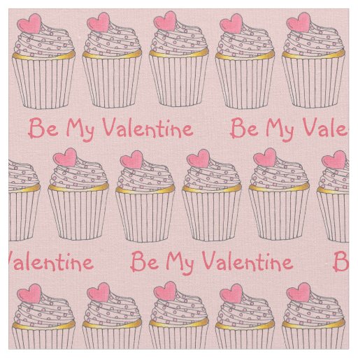 Be My Valentine Pink Heart Cupcake Frosting Love Fabric
