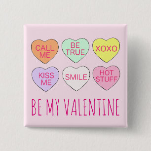 Be My Valentine Pink Pastel Love Sweet Candy Heart Button