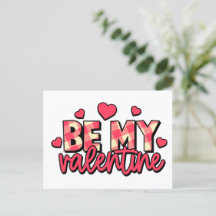 Be My Valentine Plaid Text Postcard