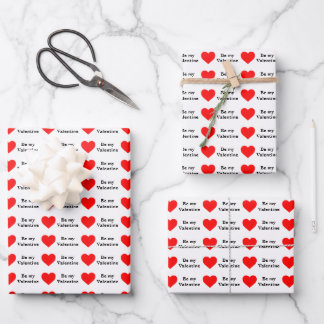 Be My Valentine Red Heart Love Wrapping Paper Sheets