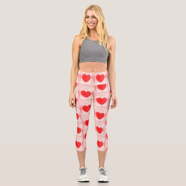 Be my Valentine red heart note Notebook love heart Capri Leggings (Front)