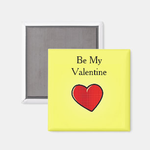 Be my valentine red heart on yellow magnet