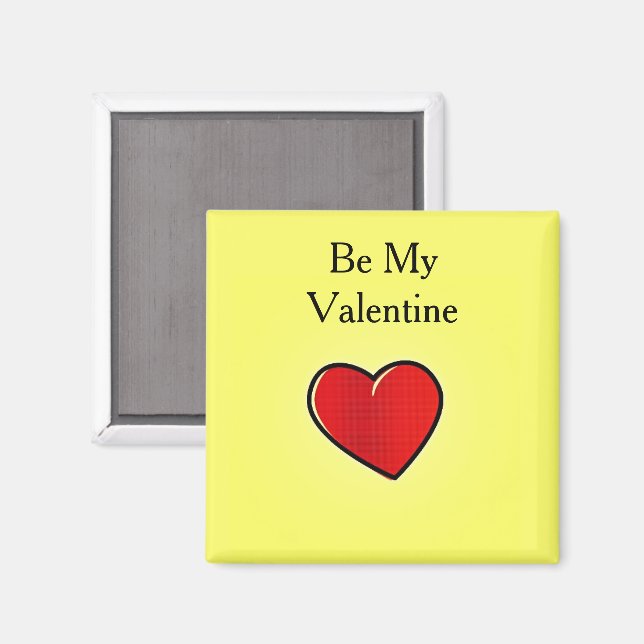 Be my valentine red heart on yellow magnet (Front/Back)