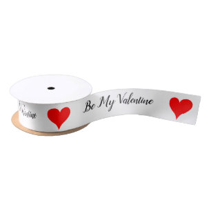 Be My Valentine Red Hearts Satin Ribbon