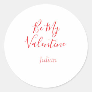 Be my valentine red name elegant love couple classic round sticker