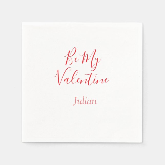 Be my valentine red name elegant love couple  napkins (Front)