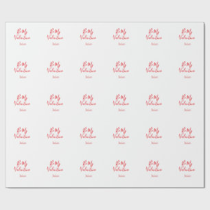 Be my valentine red name elegant love couple wrapping paper