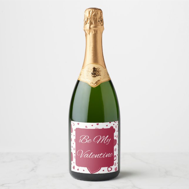 Be My Valentine Red Pink Sparkling Wine Label (Front)
