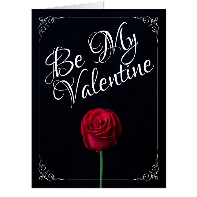 Be My Valentine - Red Rose Dark Card (Front)