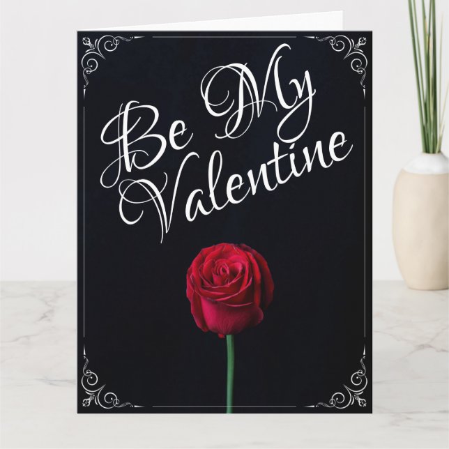 Be My Valentine - Red Rose Dark Card (Front)