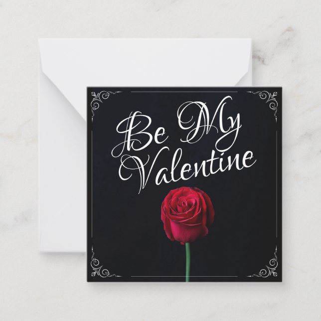 Be My Valentine - Red Rose Dark Note Card (Front)