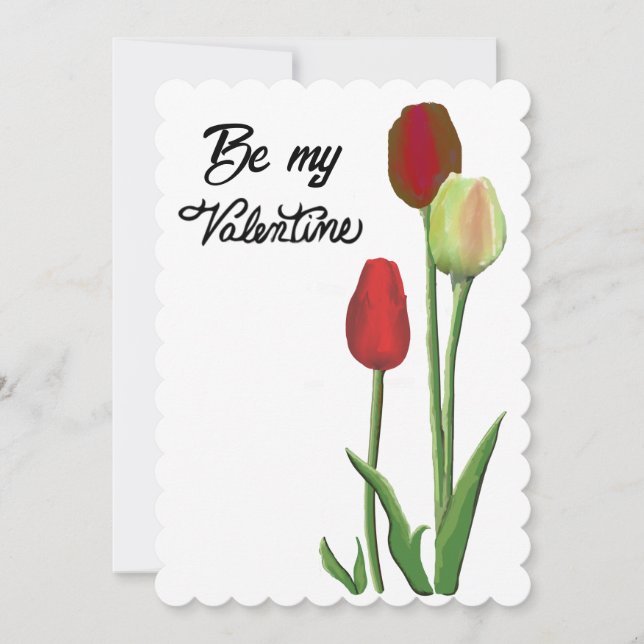 Be My Valentine Red & Yellow tulip design Holiday Card (Front)