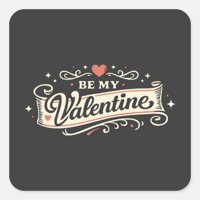 Be My Valentine Retro Love Square Sticker (Front)