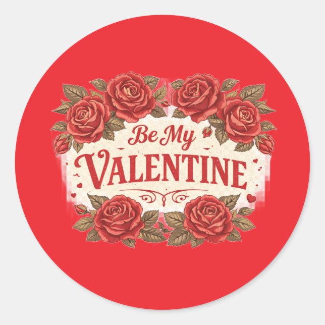 Be My Valentine – Romantic Red Roses Sticker (Front)