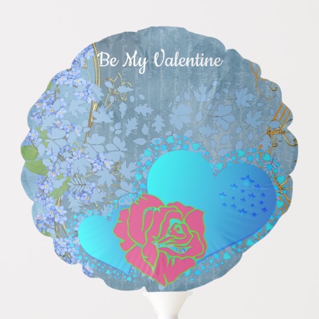 Be My Valentine Romantic Rose Sweeping Heart Blue Balloon (Front)