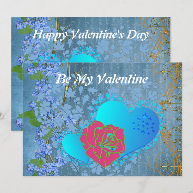 Be My Valentine Romantic Rose Sweeping Heart Card (Front/Back)
