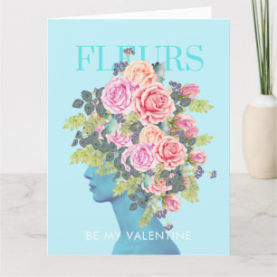 BE MY VALENTINE Sky Blue Floral Card
