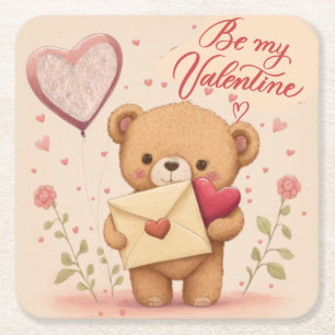 Be my Valentine Square Paper Coaster