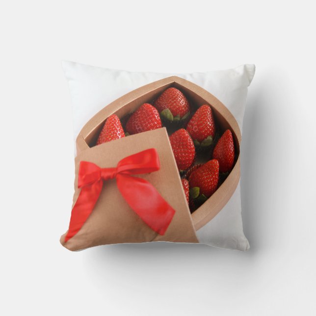 Be my Valentine Strawberry red bow box Throw Pillow (Front)