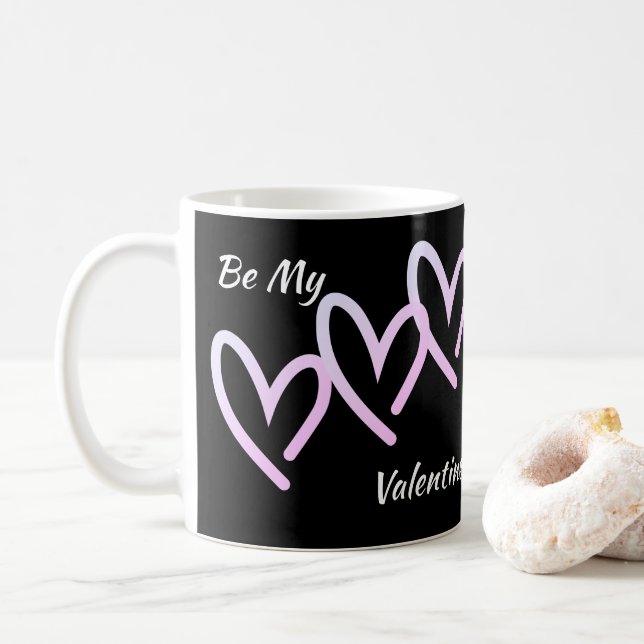 Be My Valentine Triple  Heart Coffee Mug (With Donut)