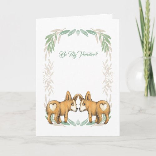 Be My Valentine Two Corgi Dogs With Hearts Holiday Card