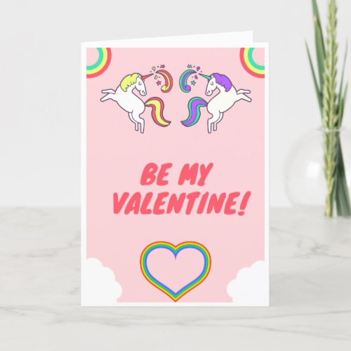 Be My Valentine Unicorn Rainbows and Clouds Pride Holiday Card