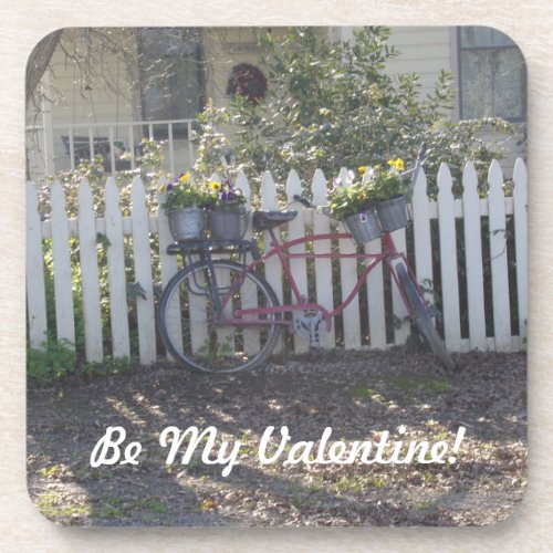 Be My Valentine Vintage Bicycle  Picket Fence Beverage Coaster