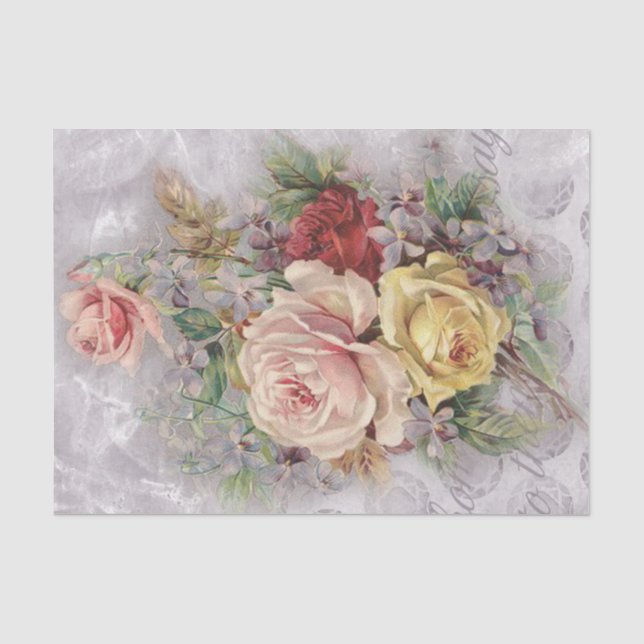 Be My Valentine Vintage Floral Bouquet Lilac Roses Tissue Paper (Front)