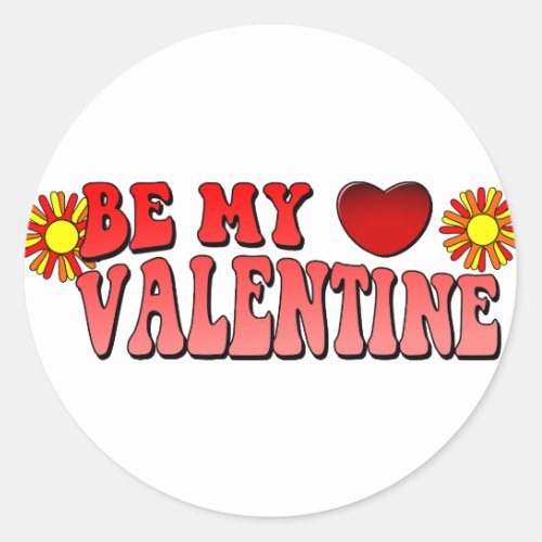 Be My Valentine Vintage Groovy Text Classic Round Sticker