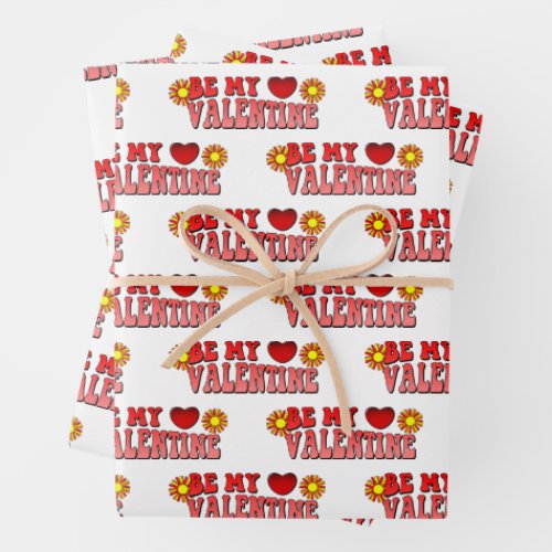 Be My Valentine Vintage Groovy Text Wrapping Paper Sheets