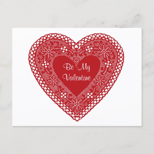 Be My Valentine Vintage Lace Heart Postcard