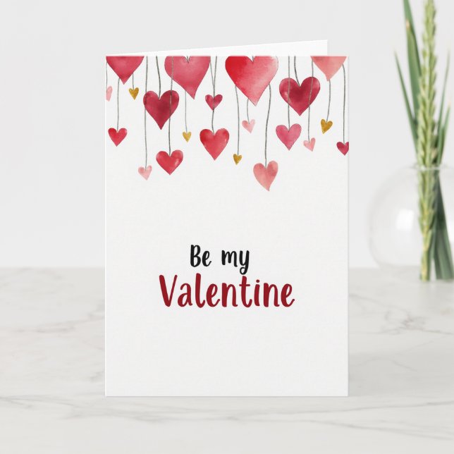 Be My Valentine Watercolor Heart Card (Front)