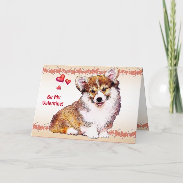 Be My Valentine Welsh Corgi Holiday Card (Front)