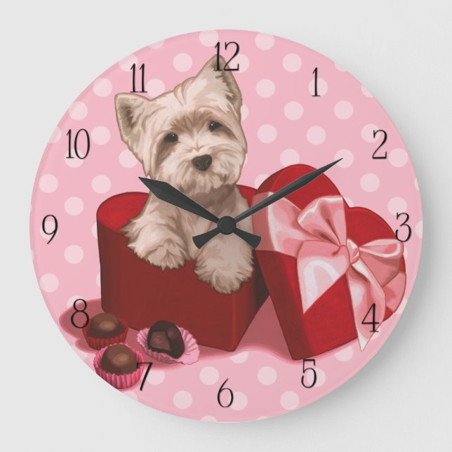 Be My Valentine Westie Puppy Large Clock (Front)