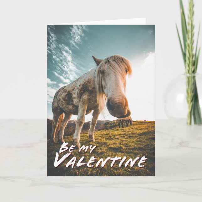 Be my Valentine with looking Horse Card (Front)