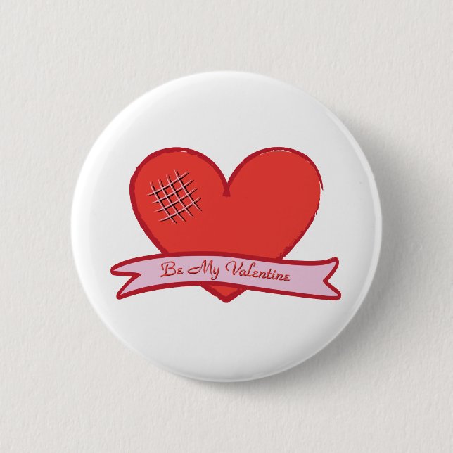 Be my valentine with red heart pinback button (Front)