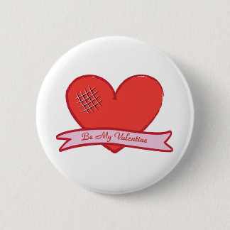 Be my valentine with red heart pinback button