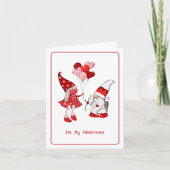 Be My Valentines Girl & Boy Gnome Holiday Card (Front)